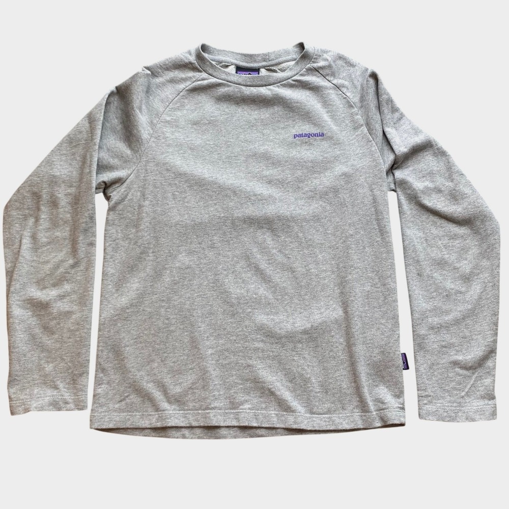 Patagonia Organic Cotton Long Sleeve T Shirt Gray Logo Size XS, Lightweight crew
